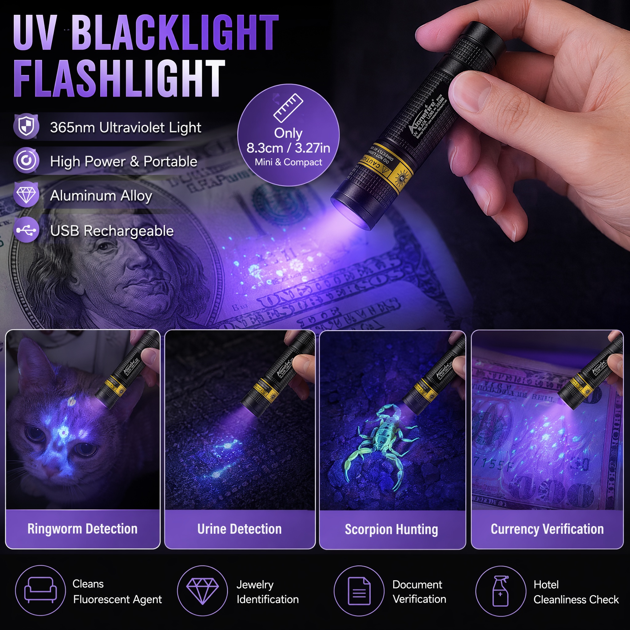Uv Led Lamp Nail - Mini 365nm UV Flashlight Blacklight USB