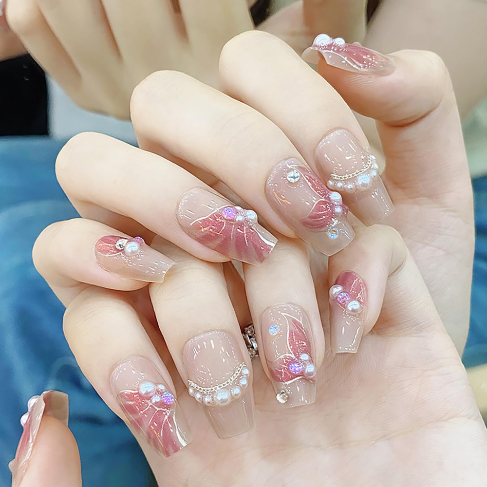 Nail Art Full Design - Mermaid Inspired False Ballet Shaped Nails