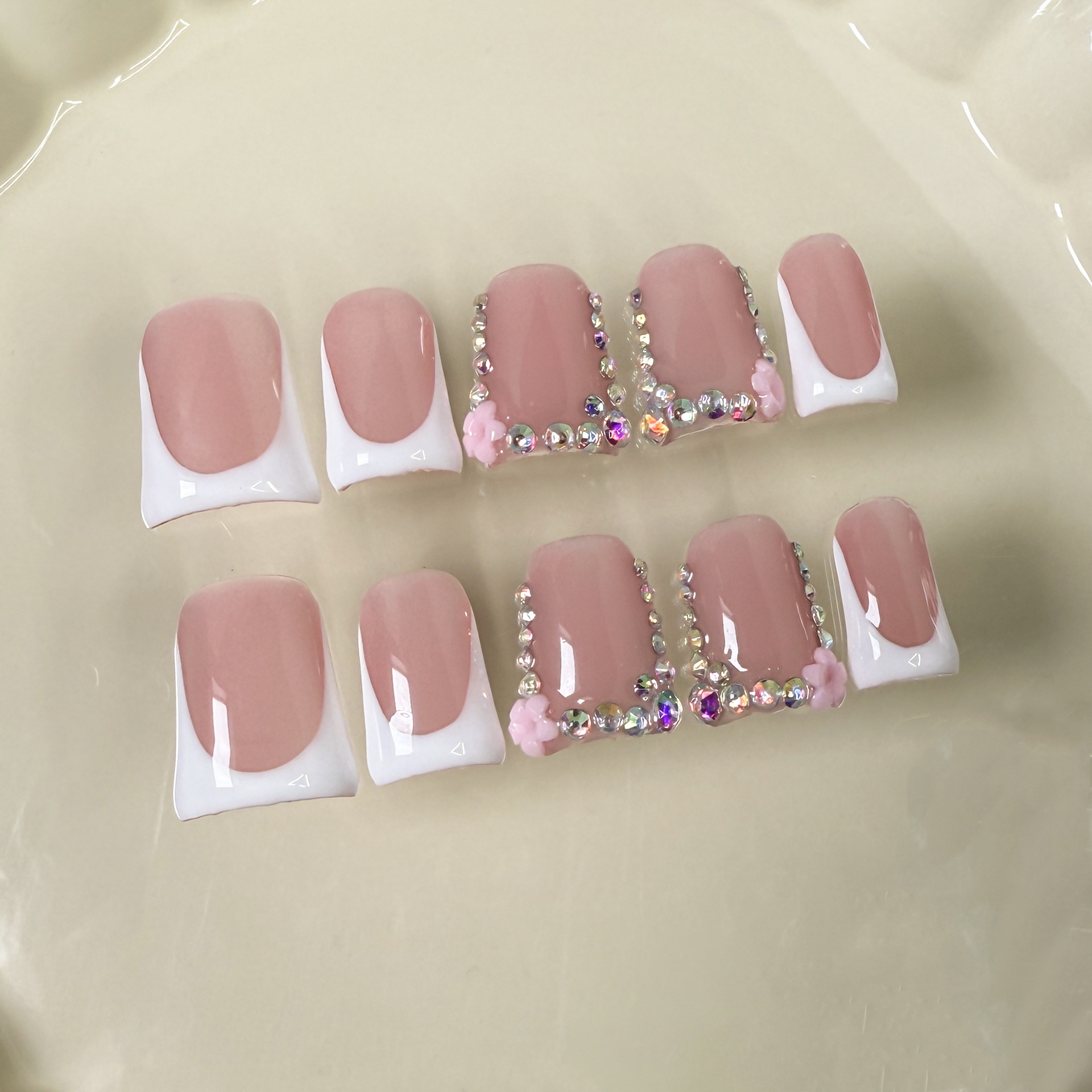 Nail Art Full Design - 10pcs Pink Duckbill Handmade Press on