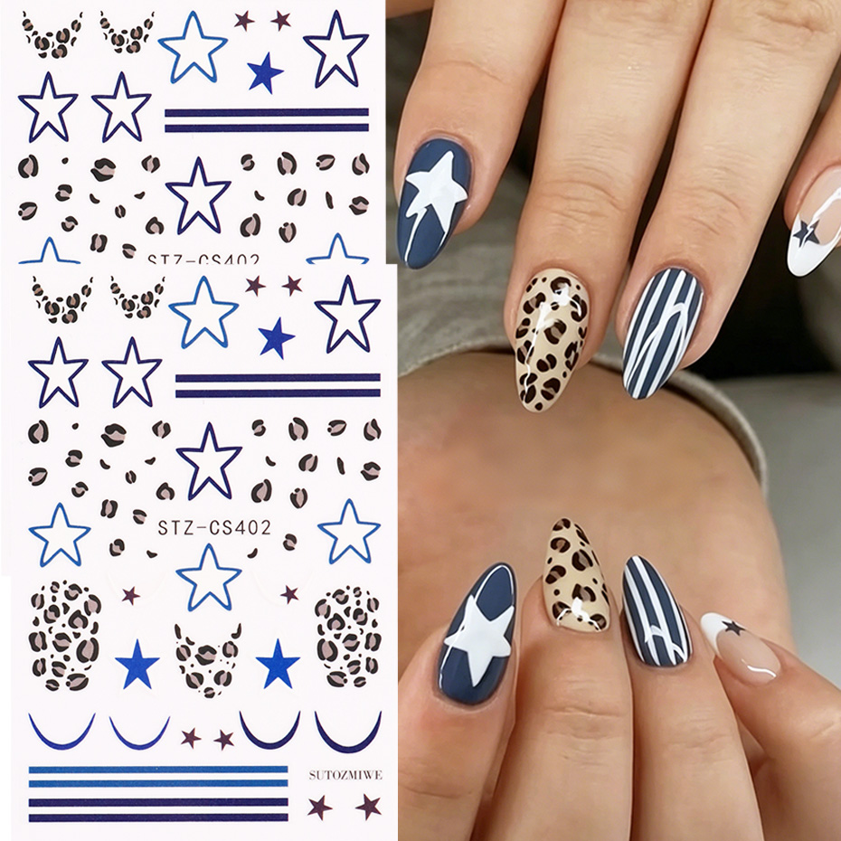Nail Art Full Design - 2pcs Leopard Print Star Nail Art