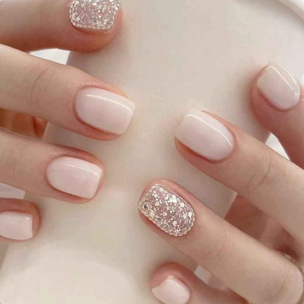 Nail Art Full Design - Short Square French Fake Nail Press