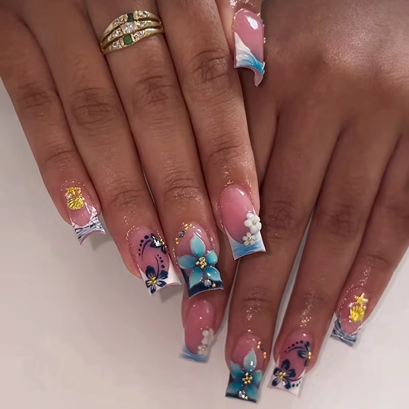 Nail Art Full Design - 24pcs Simple White French Fake Nail