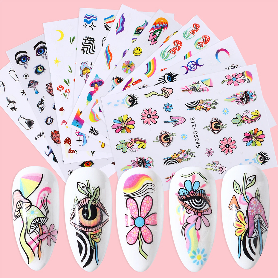 9pcs Evil Eye Flower Nail Stic - Nail Art Full Design ulasan dan harga