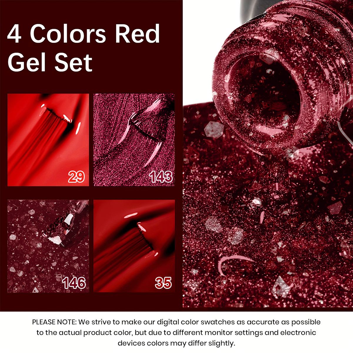 4Pcs Wine Red Solid Glitter Ge - Nail Art Red Wine ulasan dan harga