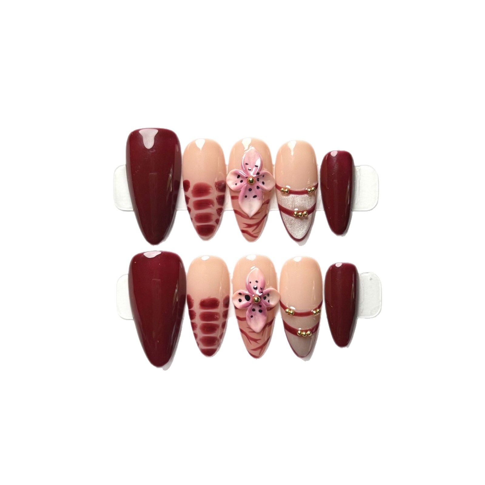 10pcs Handmade Almond Press On - Nail Art Red Wine ulasan dan harga