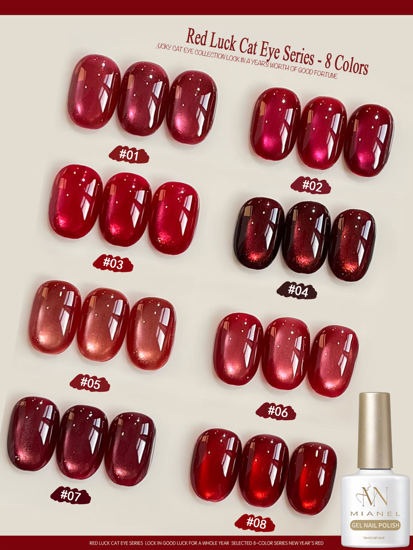 MIANEL 10ML Lucky Red Cat Eye  - Nail Art Red Wine ulasan dan harga