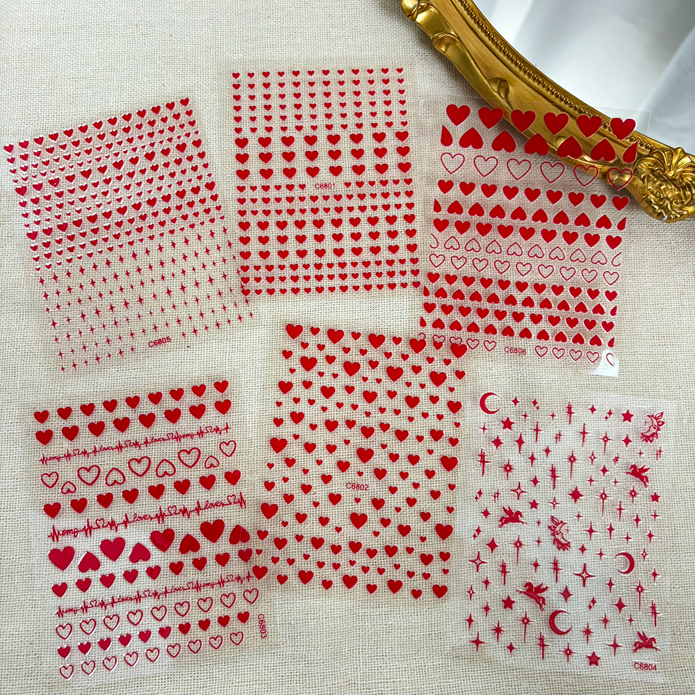 6Pcs/Set Red Love-Heart Valent - Nail Art Valentines Day ulasan dan harga