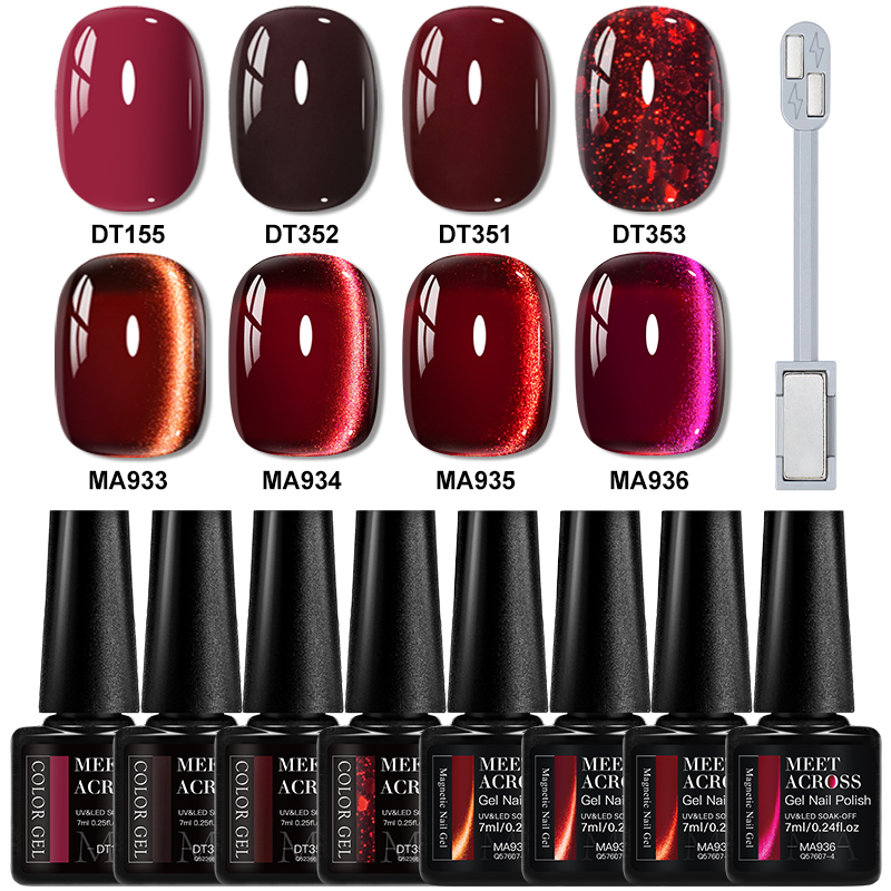 9pcs Red Glitter Cat Magnetic  - Nail Art Red Wine ulasan dan harga