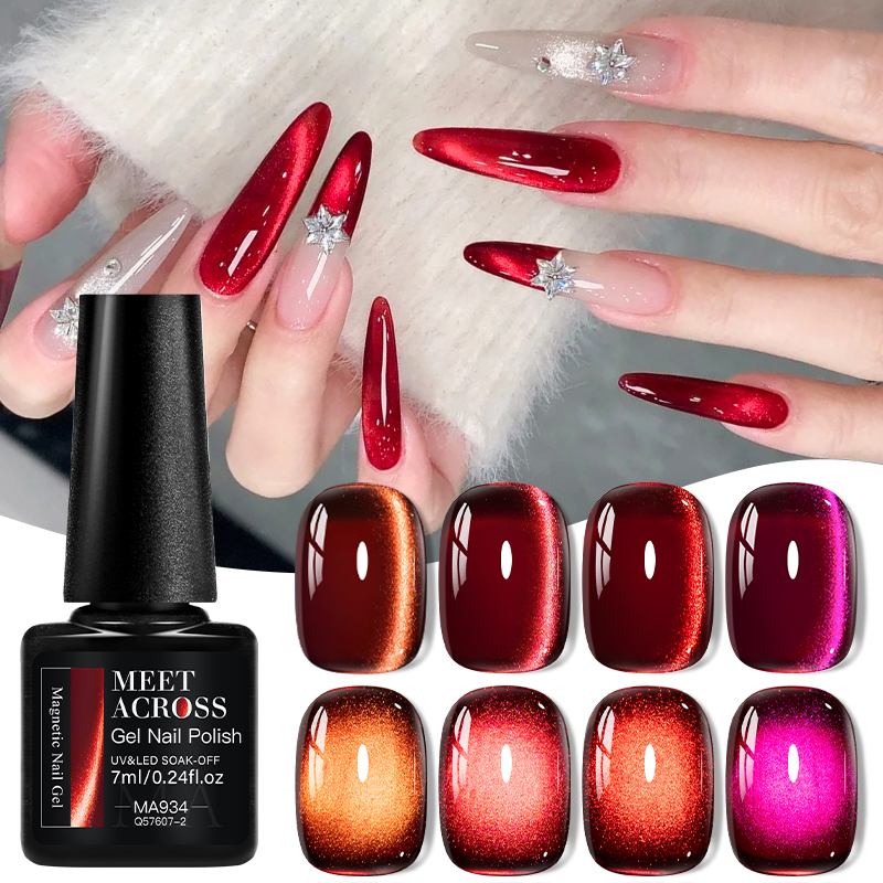 9pcs Red Glitter Cat Magnetic  - Nail Art Red Wine ulasan dan harga