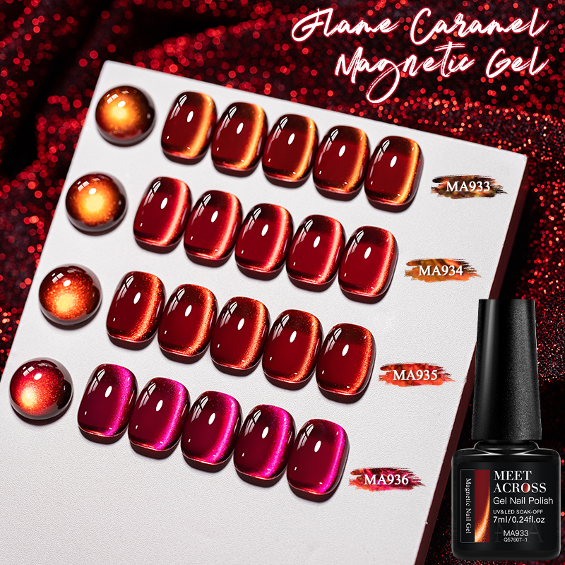 9pcs Red Glitter Cat Magnetic  - Nail Art Red Wine ulasan dan harga