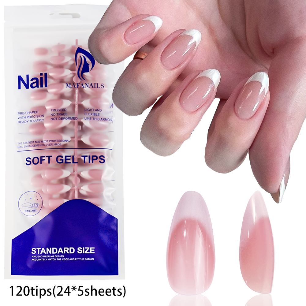 120Pcs Pink French Short Almon - Nail Art Full Design ulasan dan harga