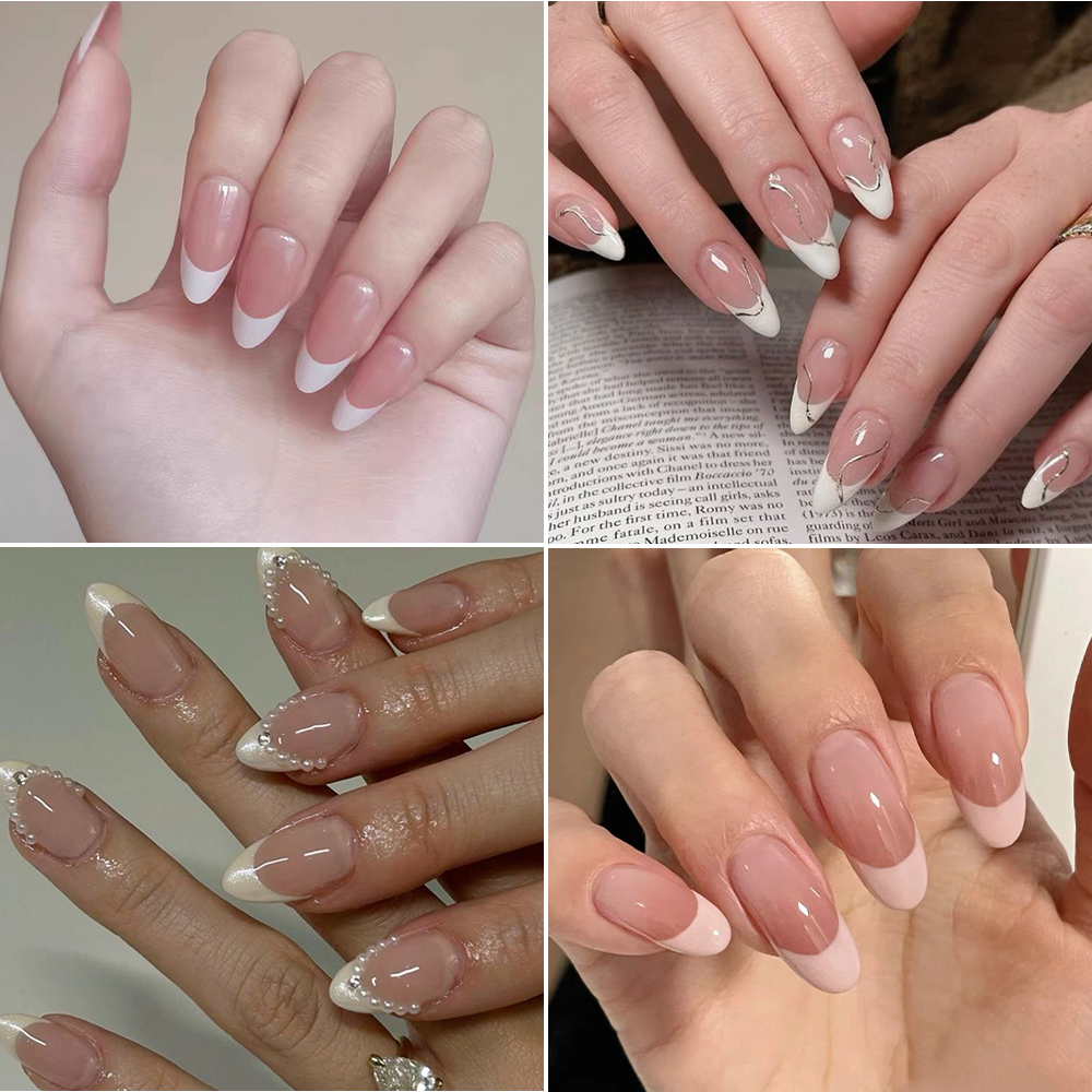 120Pcs Pink French Short Almon - Nail Art Full Design ulasan dan harga