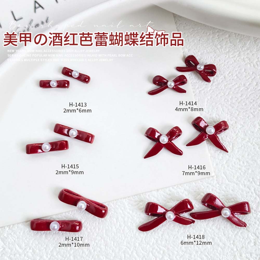 10Pcs New Year's Bow Nail Art  - Nail Art Red Wine ulasan dan harga
