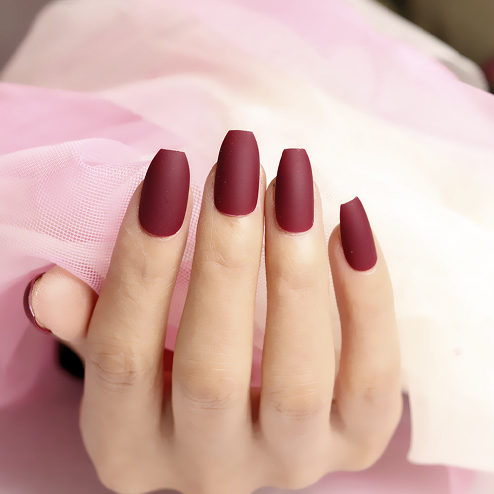 1 Box Wine Red Fake Nails Scru - Nail Art Red Wine ulasan dan harga