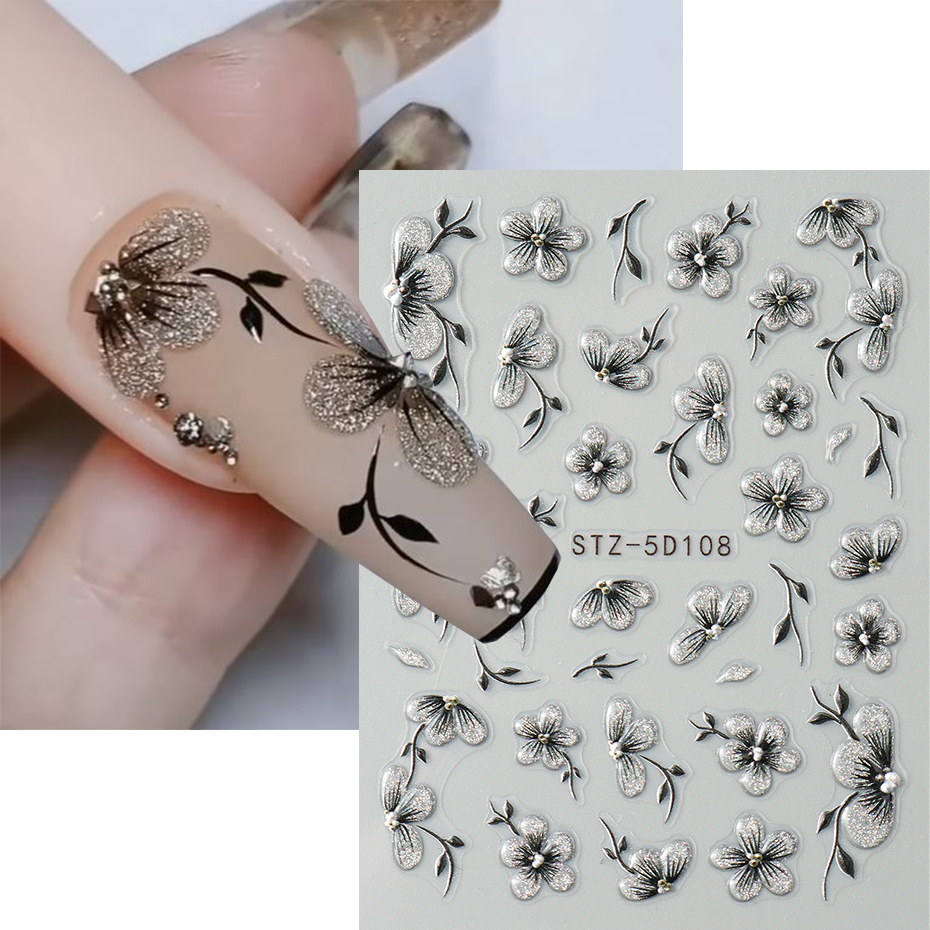 5D Black Glitter Nail Stickers - Nail Art Full Design ulasan dan harga