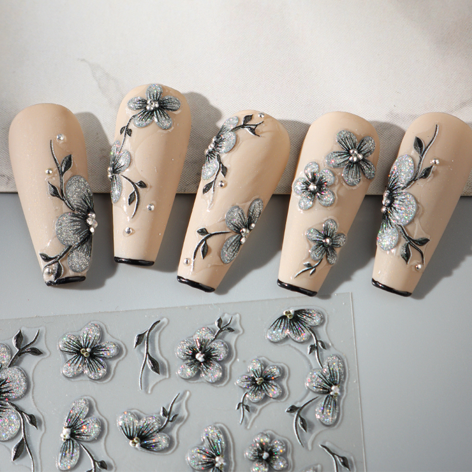 5D Black Glitter Nail Stickers - Nail Art Full Design ulasan dan harga