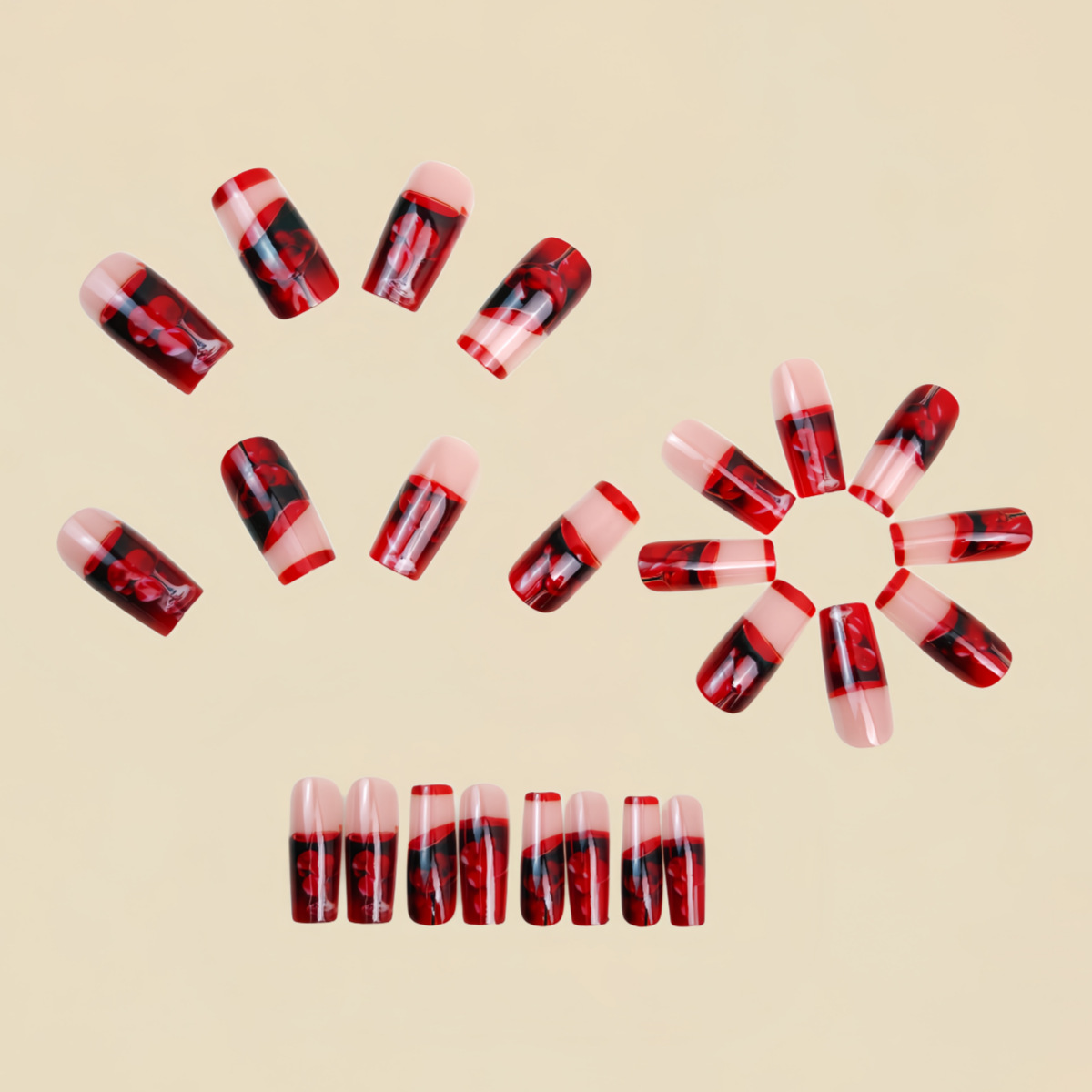 Medium long fake nails for wom - Nail Art Red Wine ulasan dan harga