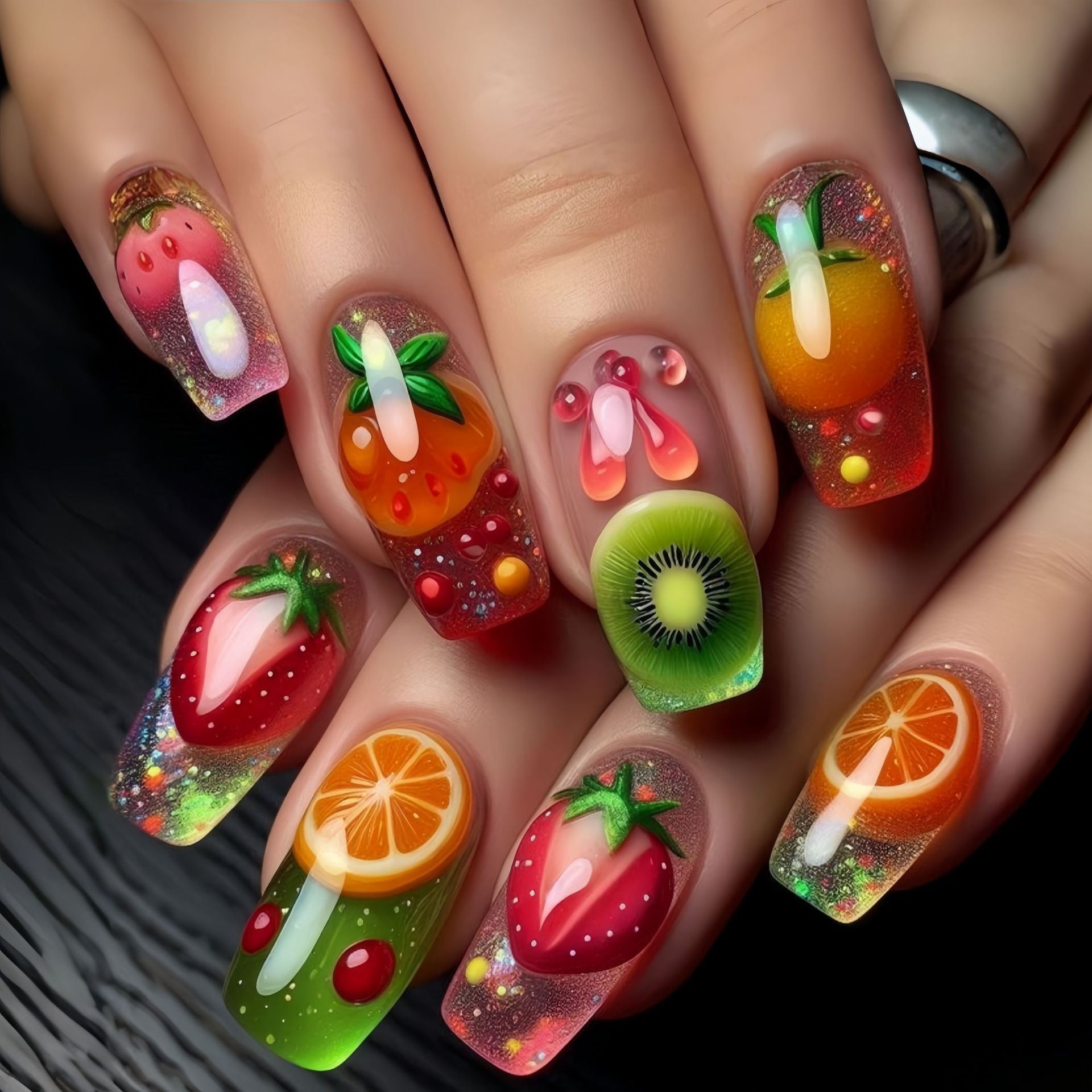 Medium long fake nails for wom - Nail Art Red Wine ulasan dan harga