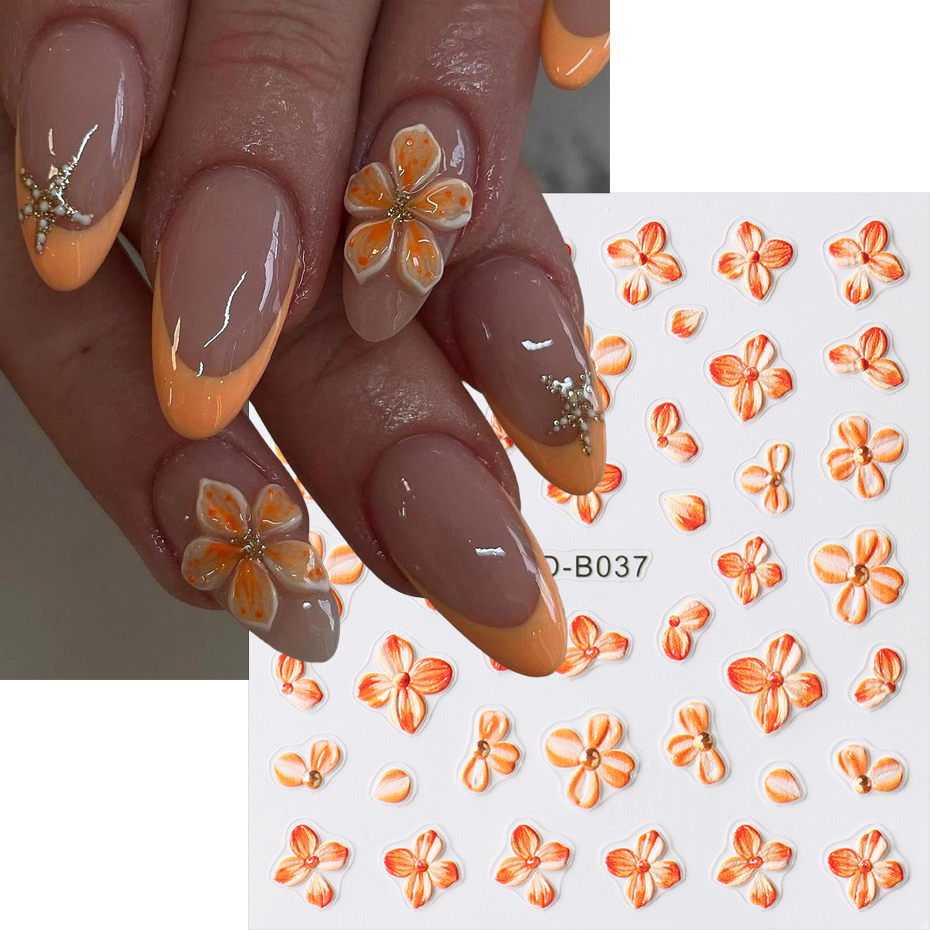 2pcs Orange Flower Nail Sticke - Nail Art Full Design ulasan dan harga