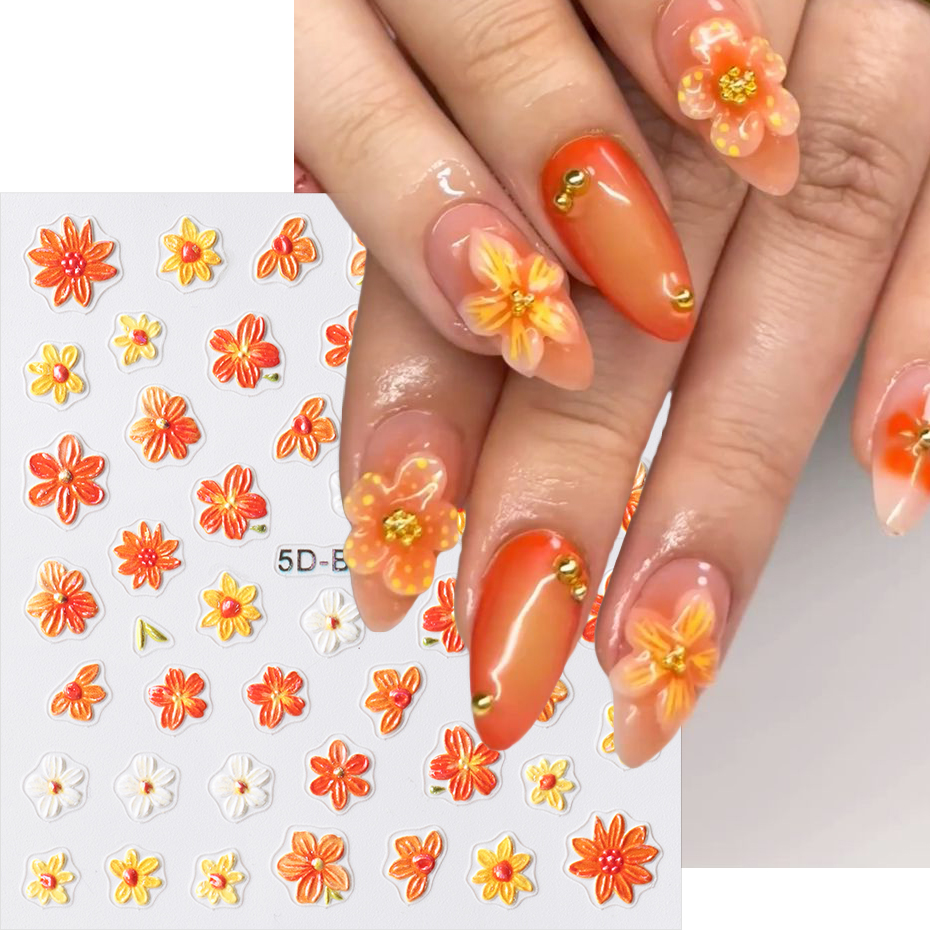 2pcs Orange Flower Nail Sticke - Nail Art Full Design ulasan dan harga