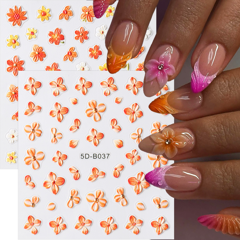 2pcs Orange Flower Nail Sticke - Nail Art Full Design ulasan dan harga