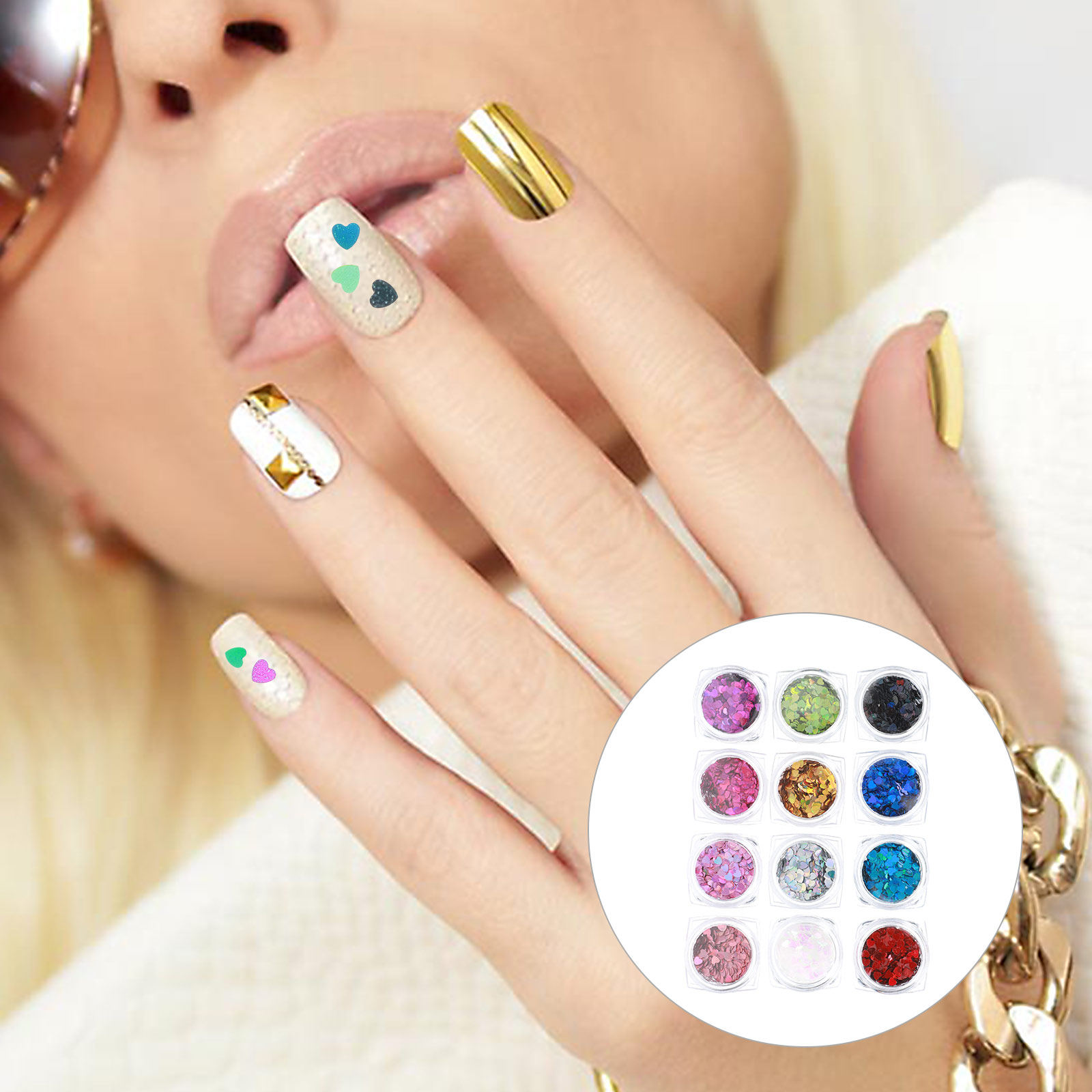 1Set Shinning Heart Nail Sequi - Nail Art Valentines Day ulasan dan harga