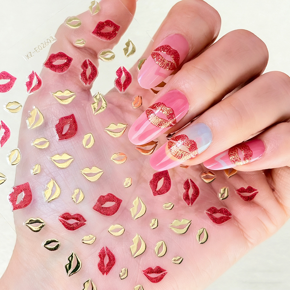 1pc Gold & Red Love Star Moon  - Nail Art Valentines Day ulasan dan harga