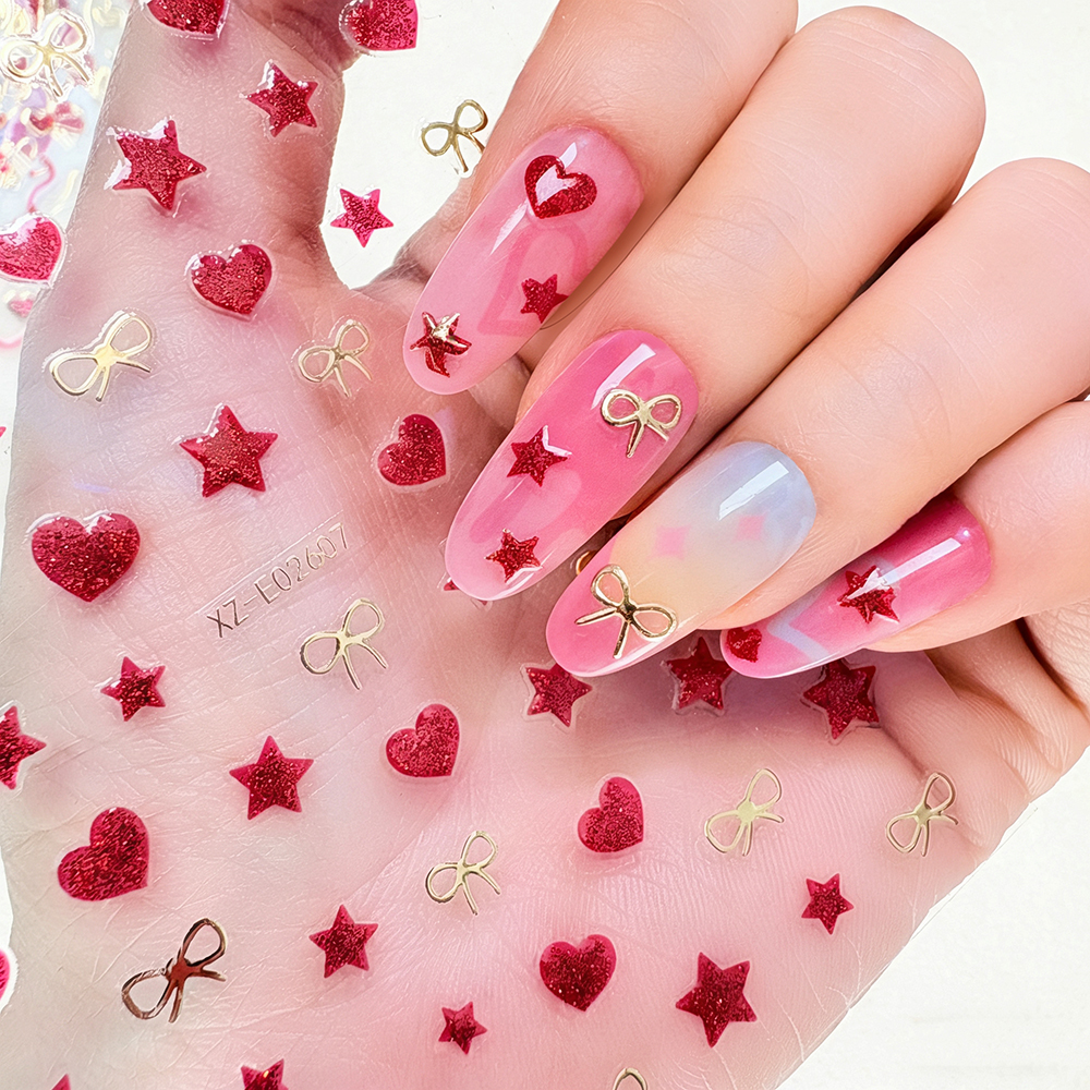 1pc Gold & Red Love Star Moon  - Nail Art Valentines Day ulasan dan harga