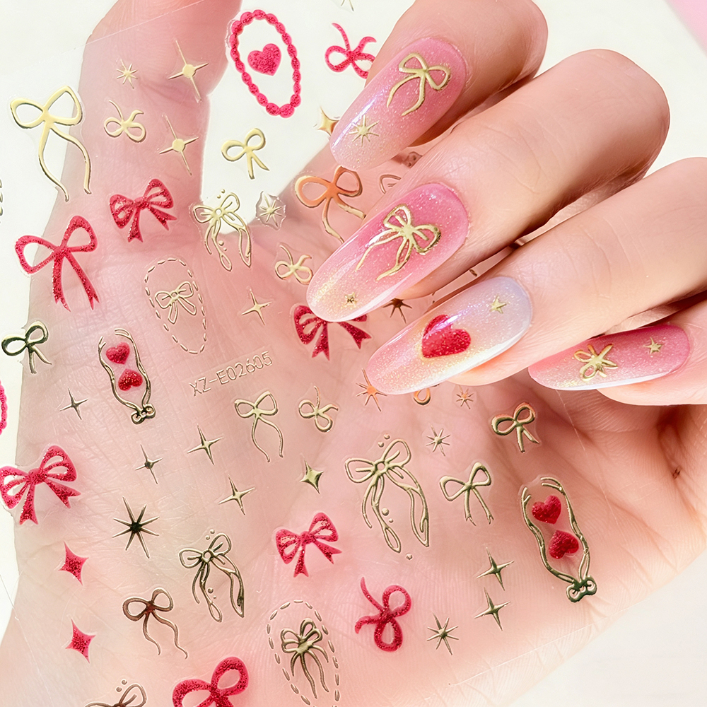 1pc Gold & Red Love Star Moon  - Nail Art Valentines Day ulasan dan harga