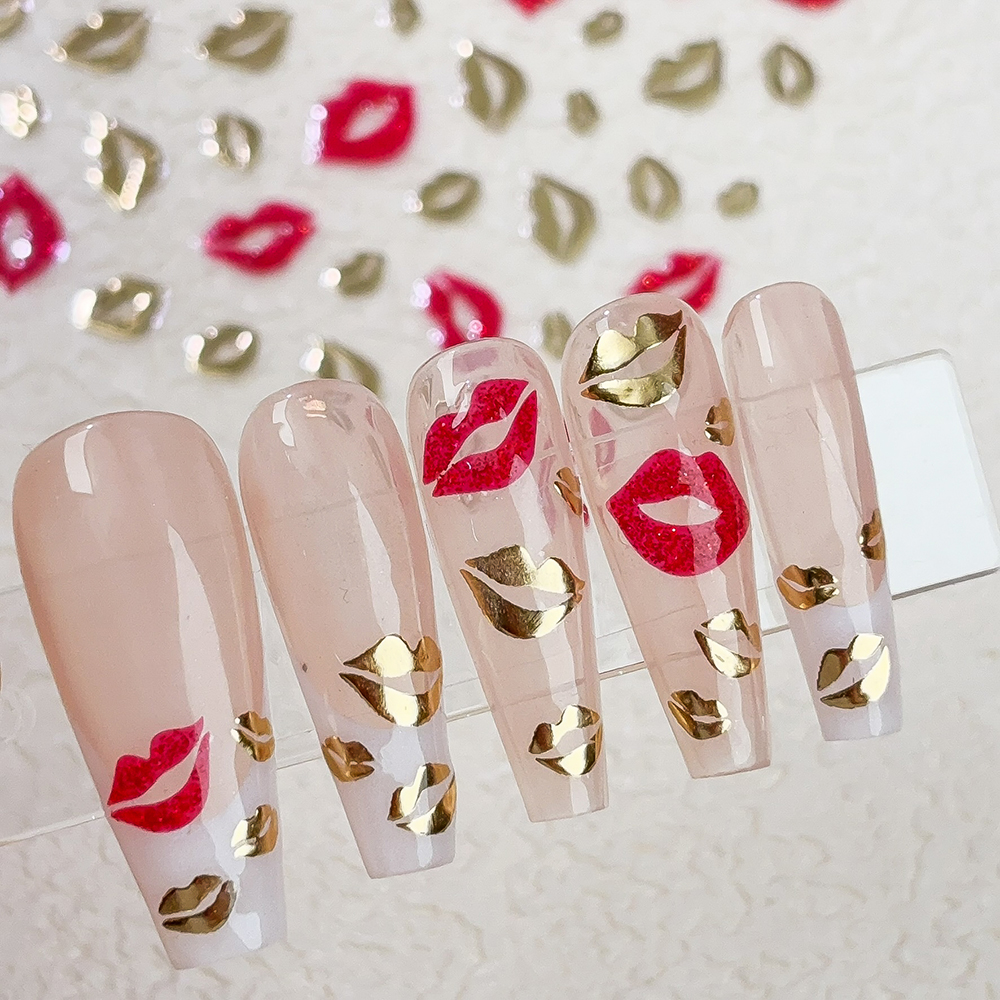 1pc Gold & Red Love Star Moon  - Nail Art Valentines Day ulasan dan harga
