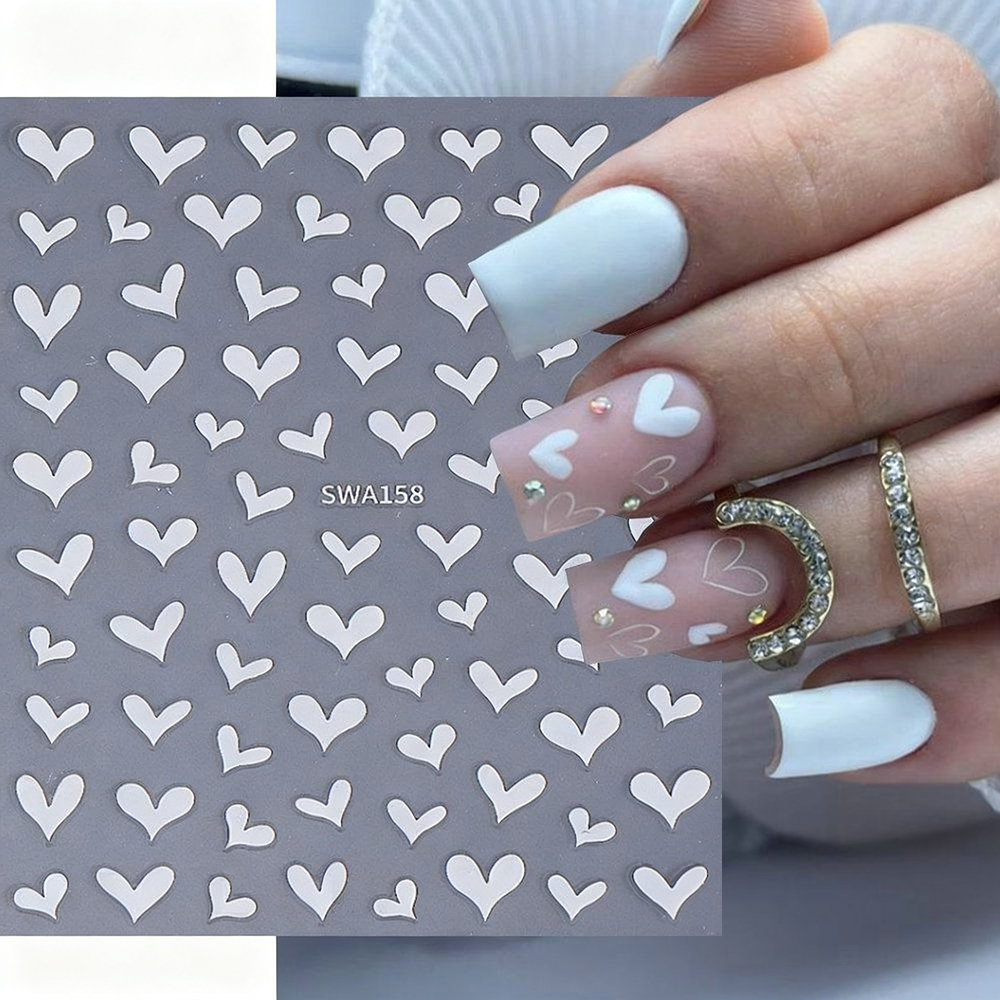 3D White Heart Valentine's Day - Nail Art Valentines Day ulasan dan harga