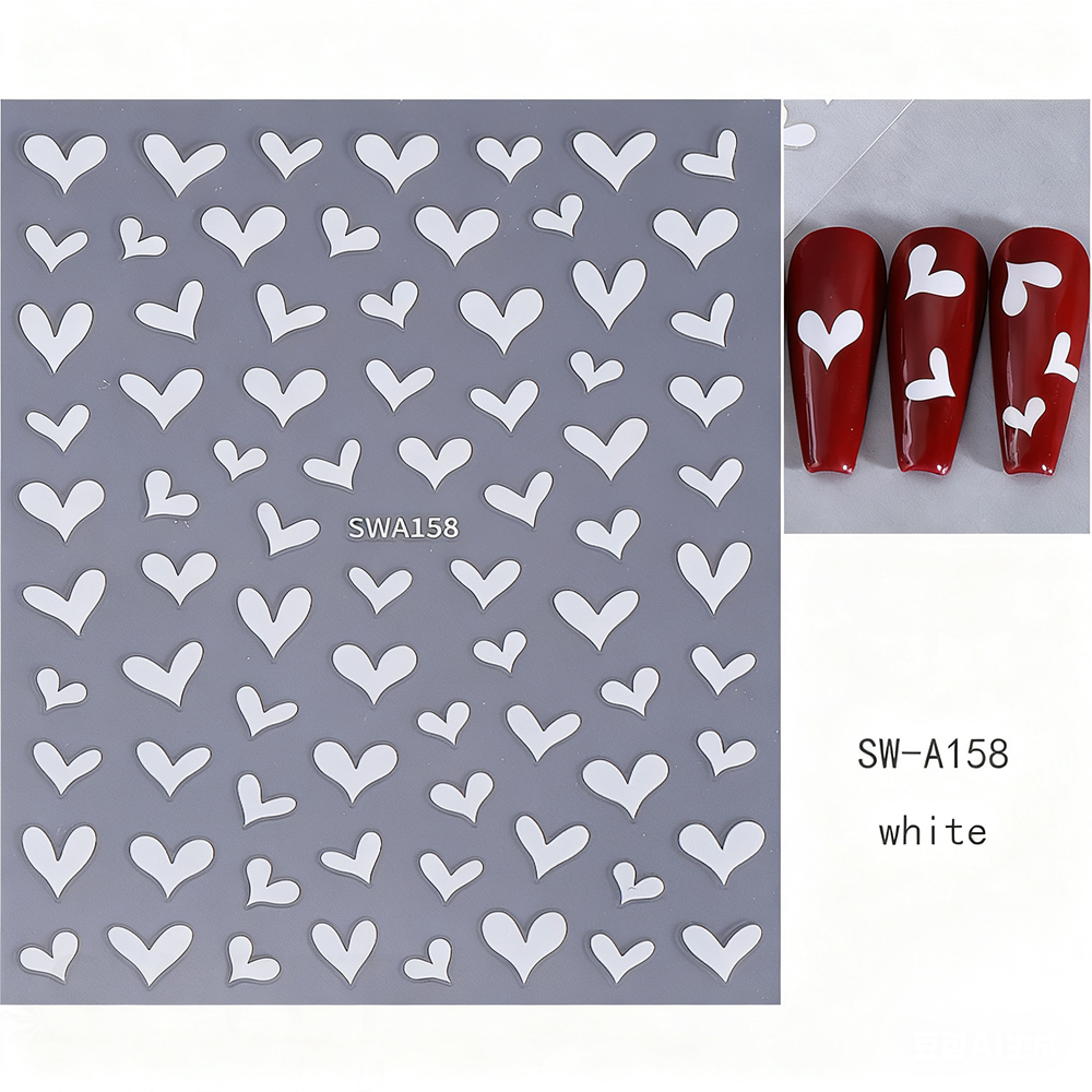 3D White Heart Valentine's Day - Nail Art Valentines Day ulasan dan harga