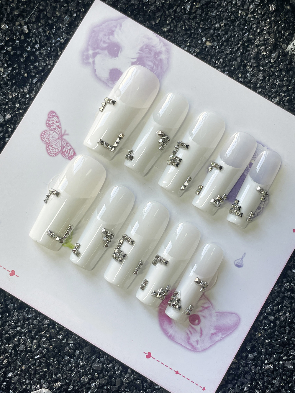 10Pcs Handmade White French St - Nail Art Motif ulasan dan harga