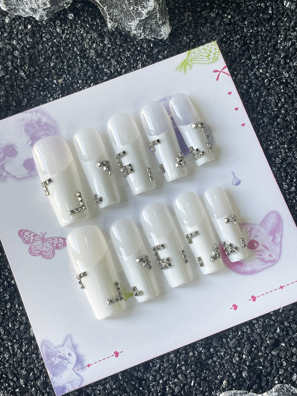 10Pcs Handmade White French St - Nail Art Motif ulasan dan harga