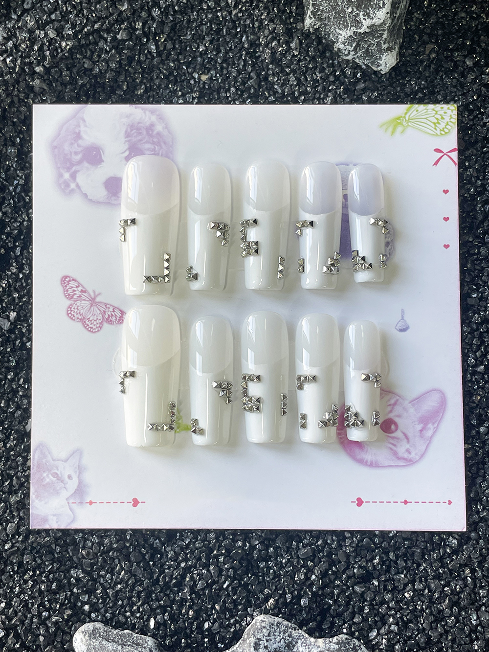 10Pcs Handmade White French St - Nail Art Motif ulasan dan harga