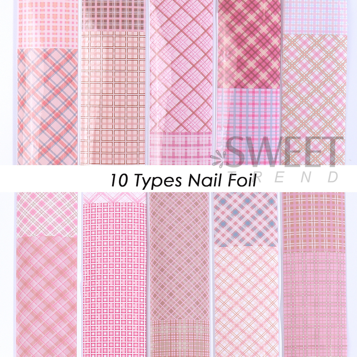 10 Rolls/Box Pink Plaid Design - Nail Art Valentines Day ulasan dan harga