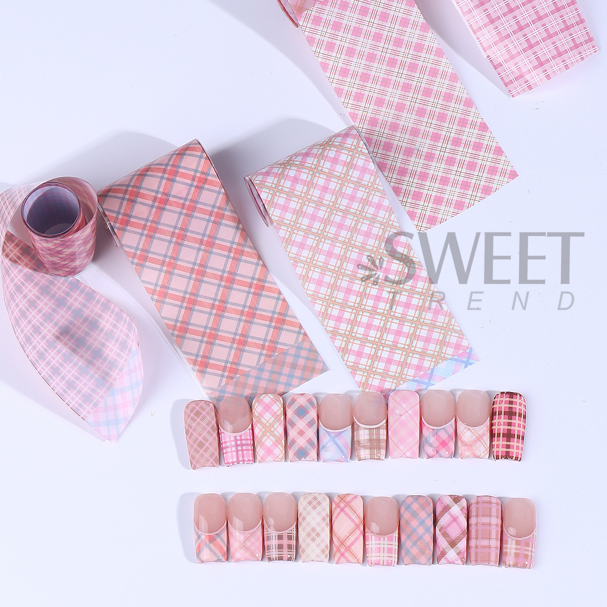 10 Rolls/Box Pink Plaid Design - Nail Art Valentines Day ulasan dan harga