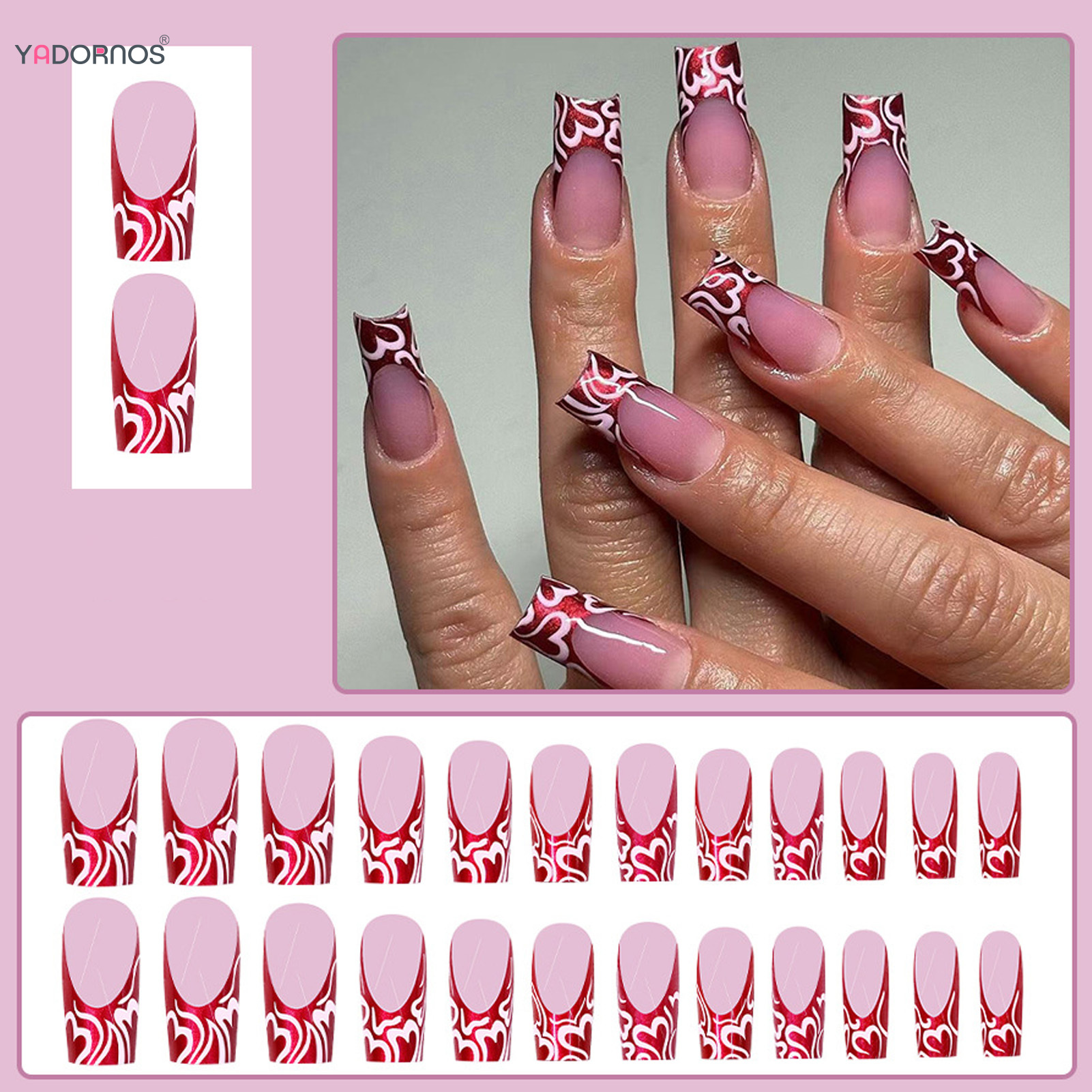 24pcs French Wine Red Heart Gl - Nail Art Red Wine ulasan dan harga