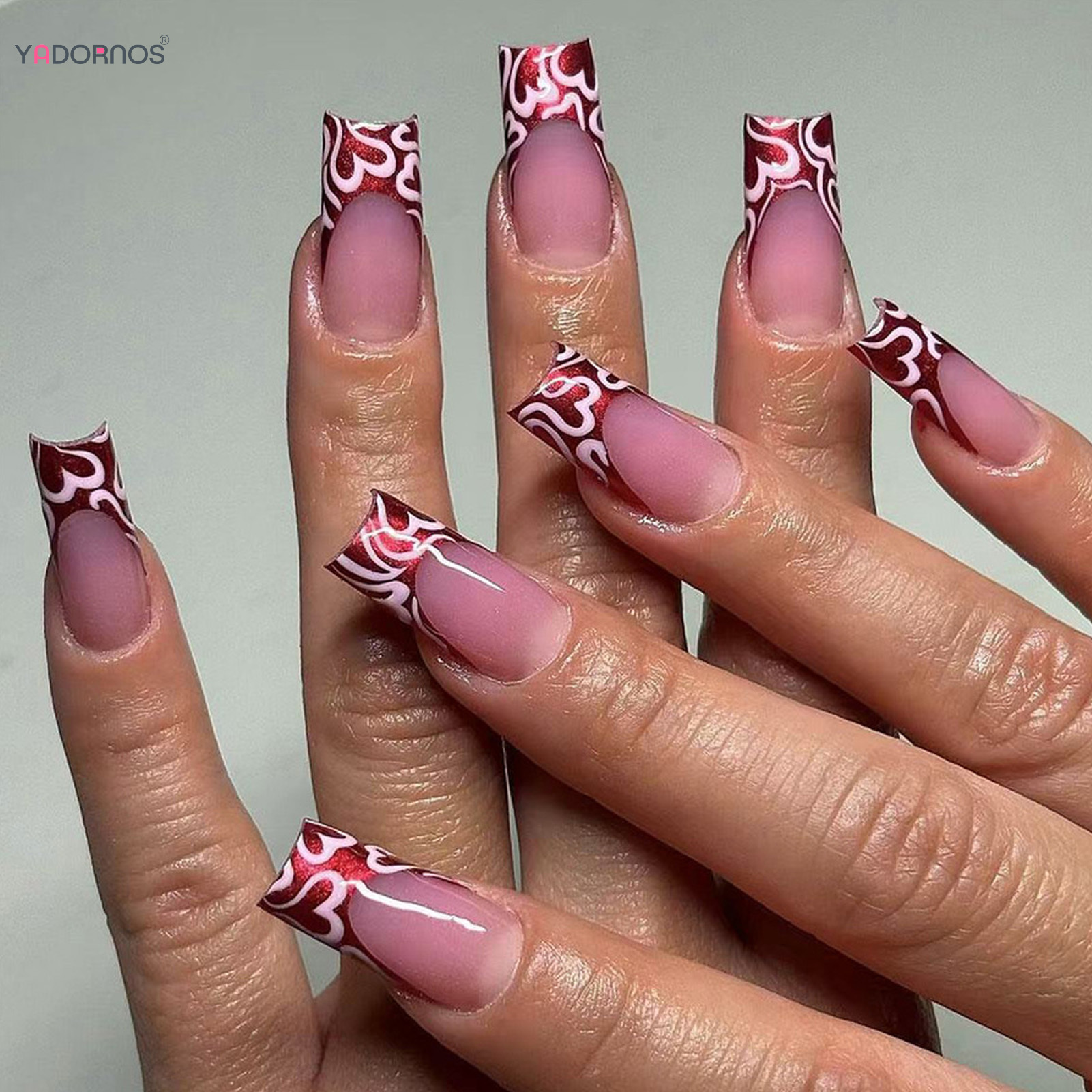 24pcs French Wine Red Heart Gl - Nail Art Red Wine ulasan dan harga