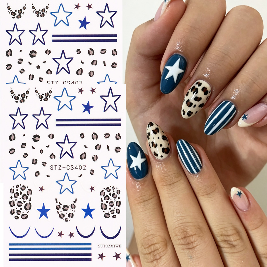 2pcs Leopard Print Star Nail A - Nail Art Full Design ulasan dan harga