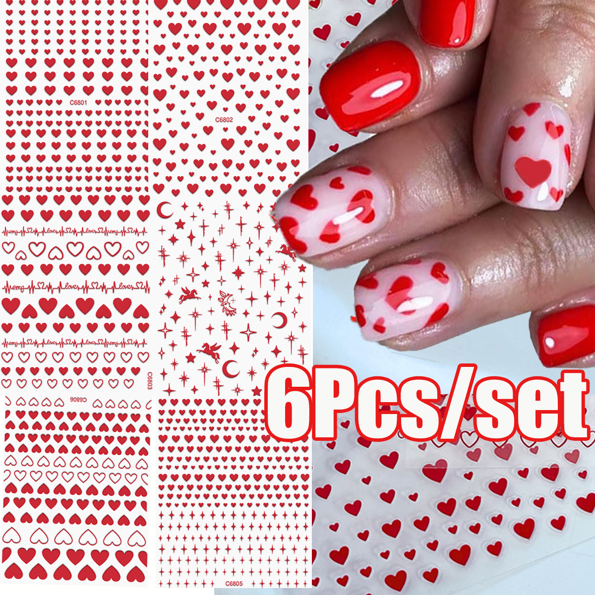 6Pcs/Kit Valentines Day 3D Red - Nail Art Valentines Day ulasan dan harga