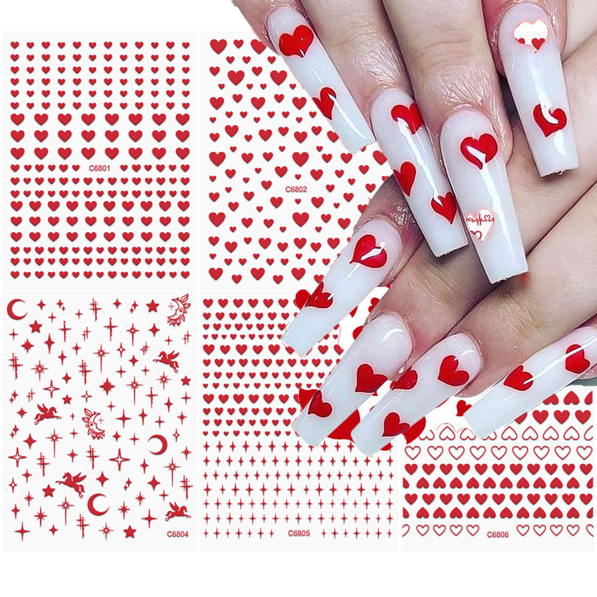 6Pcs/Kit Valentines Day 3D Red - Nail Art Valentines Day ulasan dan harga