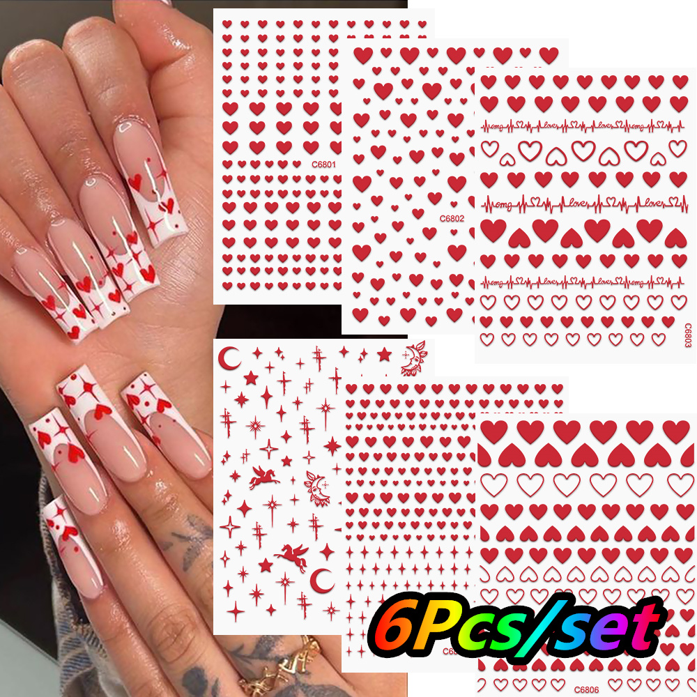 6Pcs/Kit Valentines Day 3D Red - Nail Art Valentines Day ulasan dan harga