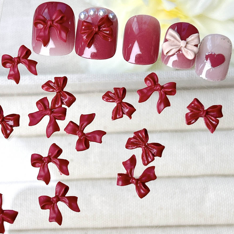 50PCS Burgundy 3D Acrylic Bow  - Nail Art Red Wine ulasan dan harga