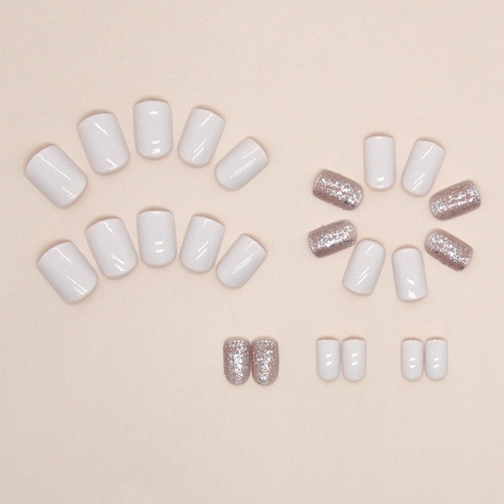 Short Square French Fake Nail  - Nail Art Full Design ulasan dan harga