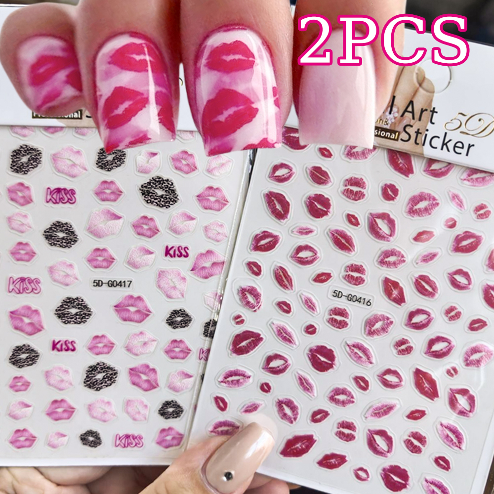 2pcs Valentines 3D Red Lips Pr - Nail Art Valentines Day ulasan dan harga