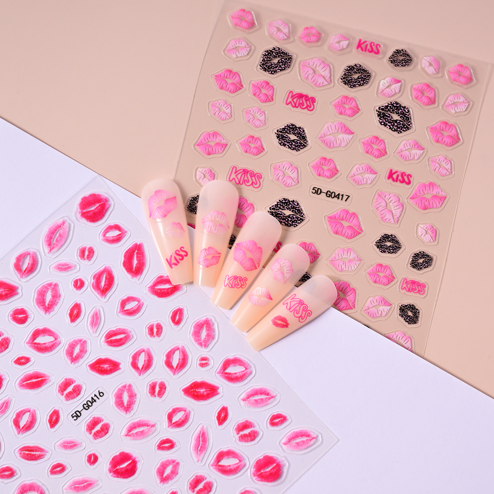 2pcs Valentines 3D Red Lips Pr - Nail Art Valentines Day ulasan dan harga
